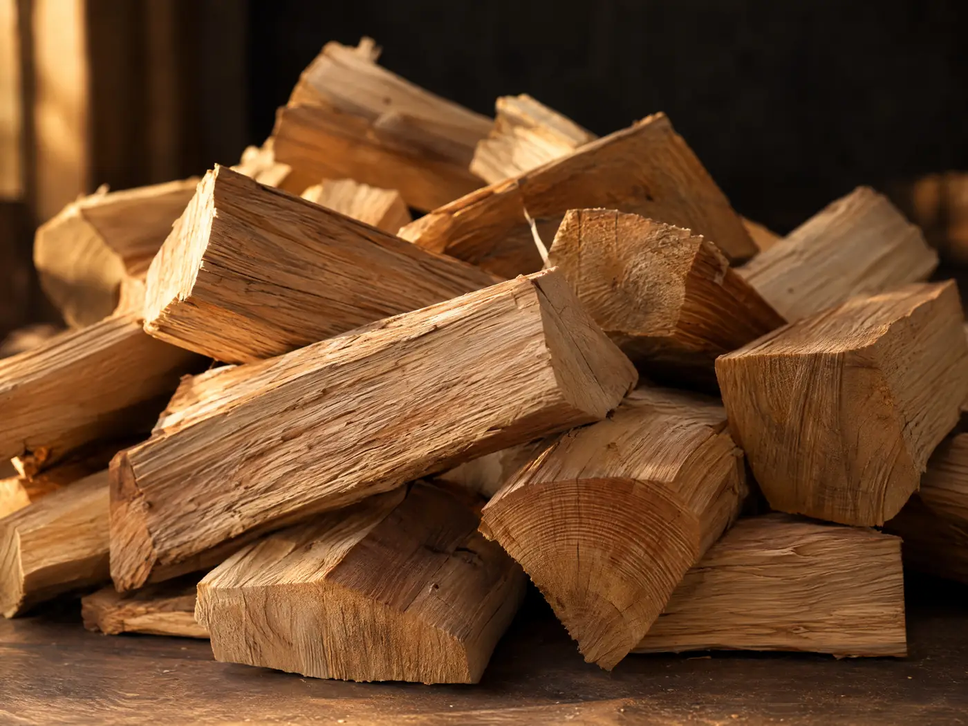 Gespaltenes Brennholz aus Eiche und Buche ohne Rinde
